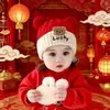 Sombrero de Invierno Cálido y Grueso de Punto con Felpa para Bebés y Niños Pequeños, Sombrero de Lana Enterizo Lindo para Niños, Rojo Festivo Chino de Año Nuevo