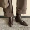 Botines ajustados y elegantes de estilo coreano con punta fina, lazo, que aumentan la altura, de tacón medio, cuña, elásticos para mujer, otoño e invierno 2026