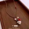 Collar de Corazón con Cuentas de Madera, Piedra y Cuerda de Cera Vintage Estilo Étnico Cadena para Suéter con un Diseño Único para Mujeres