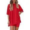 2025 Verano Nuevo Transfronterizo Europeo y Americano Amazon Comercio Exterior Moda Casual Color Sólido Holgado Conjunto de Pijama para Mujer