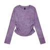 Camiseta Roxa Tie-Dye Estilo Francês de Manga Longa para Mulheres, Novo Design de Primavera com Cintura Ajustada e Efeito Emagrecedor, Top Elegante para Usar por Baixo