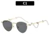 Moda Gafas de sol nuevas de estilo coreano, vintage, de lujo, a la moda, con diamantes y cadenas exageradas, gafas de sol elegantes para mujer