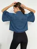 Jaqueta Jeans com Lapela Curta Manga Flare Manga Três Quartos Cardigan Lavado Fábrica de Roupas Femininas Cross-border Atacado