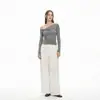 Tencel + Lã 2026 Cor Sólida Assimétrica Ombro a Ombro Manga Longa Camiseta Base Feminina Casual Primavera/Verão Nova Moda