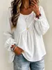 2026 Nuevo Estilo Transfronterizo Estilo Europeo y Americano Ropa para Mujer Color Sólido Cuello Redondo Manga Larga Fruncido Blusa Top Casual Versátil Corte Holgado