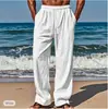 2025 Novos Calças Casuais de Verão Havaianas Masculinas Bolso Cordão Cintura Elástica Liso Confortável Respirável