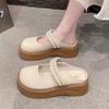 Medias Pantuflas Cerradas Estilo Británico para Mujer, Verano 2025 Nuevo Estilo Hada de Perlas Sandalias Mary Jane de Suela Gruesa