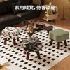 Taburete para Uso en Casa, Taburete Bajo para Sala de Estar, Taburete para Sofá, Banco de Madera Maciza, Taburete para Cambiarse los Zapatos en la Entrada, Taburete Creativo con Asiento Acojinado Suave, Taburete de Madera Simple