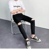 Jeans para hombre pantalones de lápiz ajustados elásticos para hombre jeans cropped estilo coreano cremallera en la rodilla pantalones rasgados de estudiante