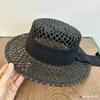 Chapéu de topo plano feminino britânico Lafite Grass Hollow Hat feminino chapéu de sol de aba grande chapéu de palha chapéu de sol da moda praia para homens