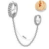 Brincos de Argola de Corrente de Aço Inoxidável Transfronteiriços Novos com Zircônia Branca Brincos Pendentes de Moda Diamante Branco Dentes Externos Brincos de Piercing Reto