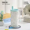 Caneca Térmica Cartoon de Menina Coreana de Aparência Elegante com Canudo de Aço Inoxidável 316 Caneca Portátil para Café ao Ar Livre