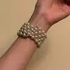 Pulsera de Moda Transfronteriza Nueva de Perlas y Pedrería Multicapa Moda Lujo Ligero Geométrico de Enrollado en Espiral Amplio Pulsera Venta al por Mayor