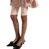 Calcetines de red con empalme de encaje hueco color dopamina, calcetines finos apilados para pantorrilla, calcetines transparentes hasta la rodilla para mujer