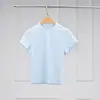 Warren Hailong Sst014 Início da Primavera Básica Cor Sólida Versátil Base Top Camiseta Feminina Gola Redonda Manga Curta