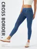 Jeans de Yoga Rectos de Cintura Alta Ajustados Transfronterizos para Mujer, Alta Elasticidad, Bolsillo Doble, Adelgazantes, Transpirables, Pantalones Casuales para Fitness