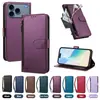 Funda de cuero con cremallera cruzada de color sólido para Apple 18 Pro Max, aplicable transfronteriza, ranura para tarjetas multifuncional, cubierta con soporte anticaída