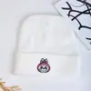Gorro de Lana Azul de Dibujos Animados de Moda, Gorro de Punto para Otoño e Invierno, Gorro Negro Cálido Bordado para Estudiantes, Unisex