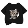Camiseta de Verano de Manga Corta Transfronteriza con Gráficos de Gato Lindo Camiseta para Niños Animales de Dibujos Animados Ropa para Niños y Niñas Kawaii