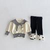 2025 Estilo Coreano Otoño e Invierno Bebé Nuevo Cárdigan Chal Tejido Top Chaqueta Pantalones Suéter Traje para Bebé Niña