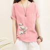 Top de Algodón y Lino para Mujer de Comercio Exterior Talla Grande Estilo Literario para Mujer Suelto Sencillo Manga Corta Explosiones Transfronterizas Ropa de Algodón y Lino para Mujer