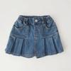Shorts de Mezclilla Estilo Coreano Personalizados para Niñas Culottes Falsos de Dos Piezas para Niños Pequeños y Medianos Culottes Plisados Casuales 2025 Azul Jessie
