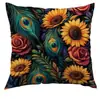 Funda de Almohada Floral Vintage de Primavera con Plumas de Pavo Real Transfronteriza Temu Más Vendida Adecuada para Todas las Decoraciones de Habitación