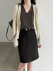 Saia Midi Reta com Barra Enrolada Estilo Coreano Lu Xi para Mulheres 26 Outono Versátil para o Trabalho com Cinto Saia Midi em Linha A 10069