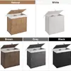 Cesto de Roupa Suja Dobrável para Quarto Amazon, Duplo Compartimento com Tampa, Tecelagem de Rattan Sintético, Forro Removível