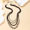 Cadena para Suéter de Clavícula Multicapa con Cuentas de Vidrio Transfronteriza Europea y Americana, Estilo Único de Nicho, Collar de Gama Alta para Mujer