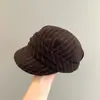Gorra de Béisbol a Rayas para Mujer Otoño e Invierno 2025 Moda Coreana Sombrero de Equitación Mezcla de Lana Hace que la Cara Parezca Más Pequeña Sombrero de Alta Gama de Moda