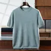 Suéter de punto de cachemira de manga corta para otoño e invierno para hombre, cuello redondo, simple y elegante, versátil para negocios, de media manga, venta al por mayor transfronteriza