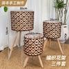Vaso de flores feito à mão, suporte de flores tipo rattan, suporte de flores oco de madeira de alto valor, chão a chão, varanda, cesta de flores de bambu