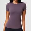 Camiseta Deportiva de Manga Corta con Hombro Normal para Mujer Caijue, Top de Fitness de Ajuste Delgado de Alta Elasticidad, Top de Yoga con Sensación de Casi Nada
