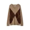 Moda europea y americana transfronteriza para mujer, suéter pullover versátil de bloques de color casual de otoño e invierno de AliExpress