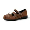 Zapatos de tacón oculto de 4 cm estilo Grape Mom para mujer, bailarinas con lazo y nariz de cerdo, zapatos Mary Jane con correa cruzada