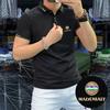 Camiseta de solapa de moda de manga corta para hombre, estilo coreano, corte entallado, informal, para jóvenes, elegante, polo de algodón con perlas de seda de hielo