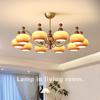 2026 Nuevo Modelo Lámpara de Araña Vintage Estilo Francés para Sala de Estar Retro Vidrio Nogal Madera Maciza Dormitorio Estudio Lámpara Caqui