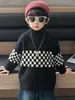 0366 Suéter de cuello alto para niños Invierno Nuevo Rojo Tejido Grueso Suéter Base Cálido para Niños Año Nuevo