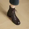 Muito Bonitas ~ Versão de Alta Definição das Novas Botas de Cadarço de Couro de Cabra de Primeira Camada 2025 Botas Curtas Tamanho Grande Sapatos Femininos Tendência
