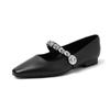 Zapatos Mary Jane de piel con pedrería brillante estilo hada 2025 primavera suela plana punta cuadrada zapatos de piel para mujer talla grande 40-42