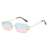Populares Gafas de Sol Cuadradas Sin Marco con Borde Cortado para Mujer, Montura Metálica Fina Gafas Decorativas, Estilo Callejero Modernas Gafas de Sol Degradadas