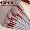 Set Completo de 13 Piezas de Brochas de Maquillaje Rosas, Kit de Brochas Cosméticas para Rostro y Ojos con Cerdas Sintéticas Suaves
