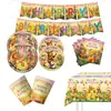 Festa da Banda de Animais da Floresta Transfronteiriça Utensílios de Mesa Pratos de Papel Descartáveis Copos de Papel Guardanapos Adereços de Decoração de Feriado Bandeiras Banners