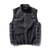 Chaleco de Punto y Tejido Patchwork Estilo Montaña Otoño/Invierno Black Fleet Cuello Alto Sin Mangas Estampado a Cuadros Bloques de Color Chaleco Cortavientos para Exteriores
