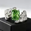 Joias Zhuozhifan 2023 Novo Modelo Anel de Prata S925 com Diamante Verde e Design de Folha, Fresco e Único Incrustado com Diamantes de Alto Carbono, Design de Nicho