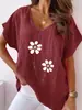 2026 Verano Transfronterizo Europeo y Americano Popular Talla Grande Ropa de Mujer Comercio Exterior Estampada Cuello en V Casual Mangas Cortas Tipo Murciélago Top para Mujer