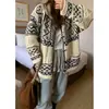 En stock~INS Coreano Dongdaemun Ambiente estilo coreano Suéter Fair Isle, estilo holgado y casual, cárdigan de botones de cuerno para mujer