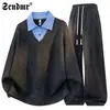 Conjunto Moderno Retro Tie-Dye de Pantalones Largos Juventud Sudadera con Capucha de Manga Larga Dirty Dirty Hombres Otoño Holgado Casual Deportivo Conjunto de Dos Piezas