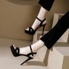 Sandalias de Plataforma Impermeables de Tacón de Aguja Alto de 12 cm para Mujer 2025 Verano Nuevo Estilo Sandalias de Punta Abierta con Hebilla de Una Sola Línea y Lazo para Mujer